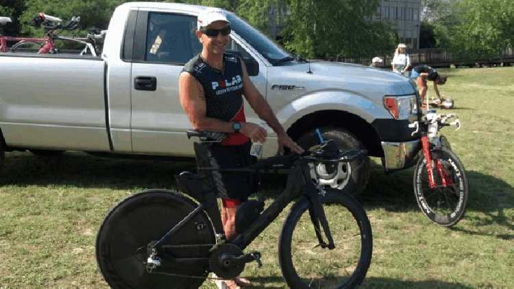 Brian Manners and Blue tri bike